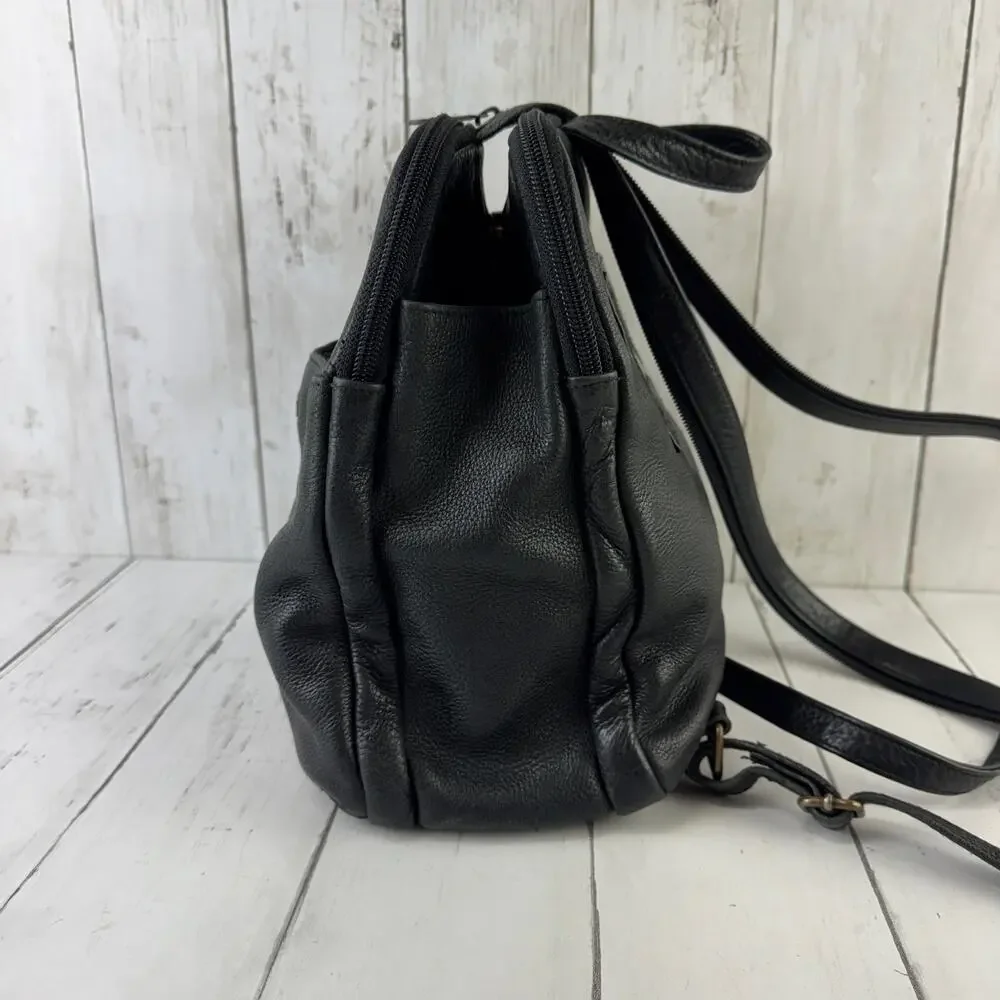 VTG Etienne Aigner Black Pebbled Leather Backpack Shoulder Bag Sling Convertible